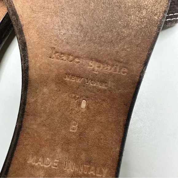 KATE SPADE Toby Brown Button Slides Polka Dot Canvas Leather Sandals Size 10 - Picture 9 of 10